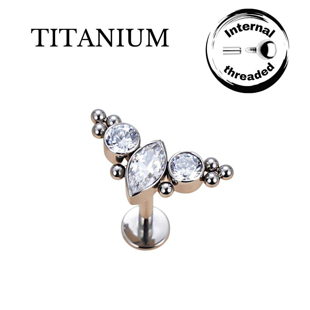Implant Grade ASTM F136 Titanium Marquise CZ With Balls Cluster Internaly Threaded Labret
