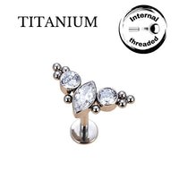 Implant Grade ASTM F136 Titanium Marquise CZ With Balls Cluster Internaly Threaded Labret