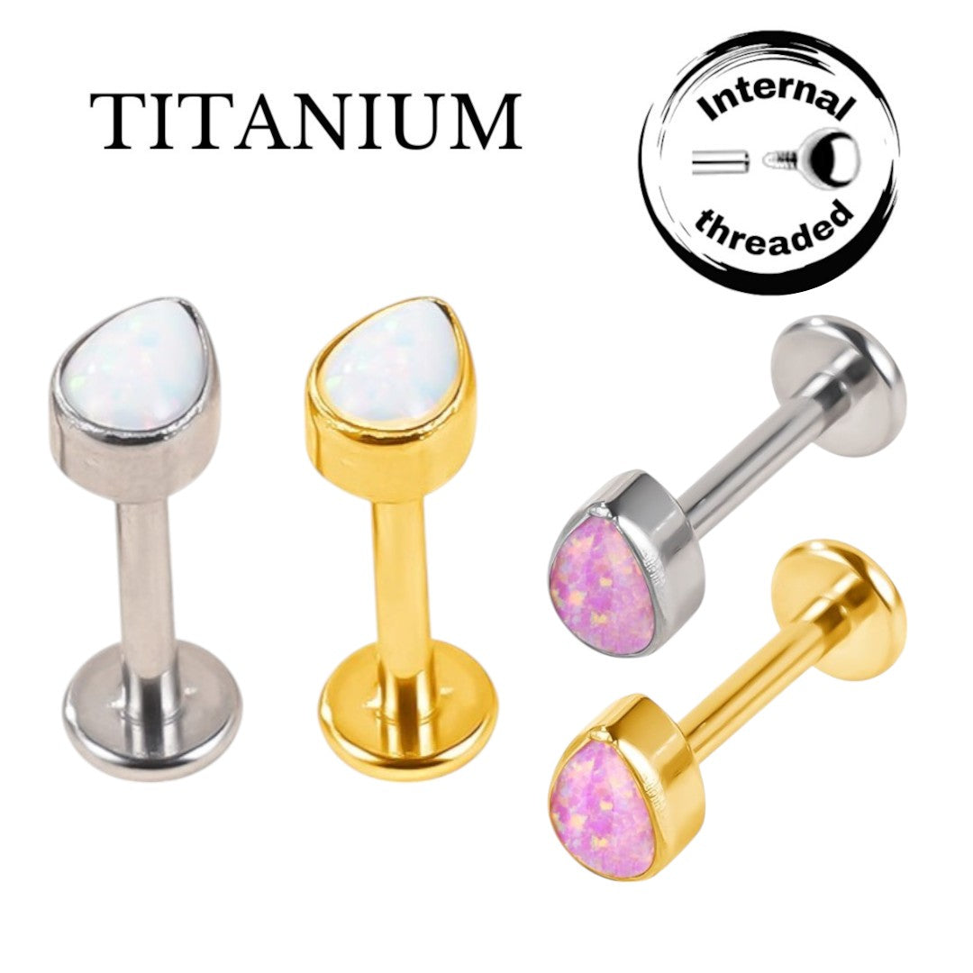 Implant Grade ASTM F136 Titanium Teardrop Opal Stone Internaly Threaded Labret