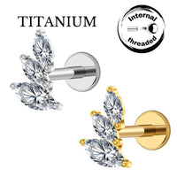Implant Grade ASTM F136 Titanium 3 Stones Internaly Threaded Labret