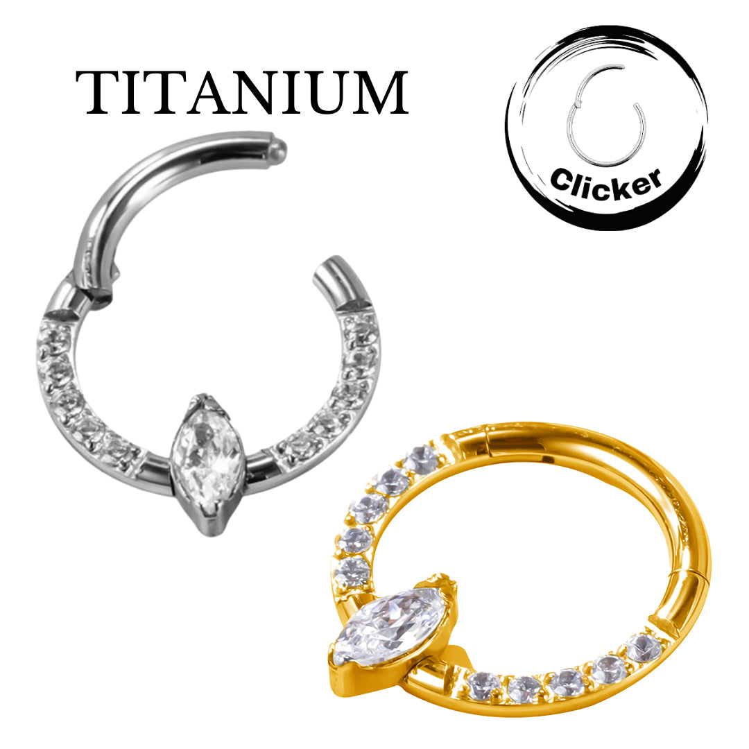 Implant Grade ASTM F136 Titanium CZ Pave Face With Marquise Stone Center Segment Clicker