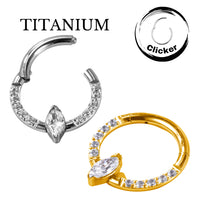 Implant Grade ASTM F136 Titanium CZ Pave Face With Marquise Stone Center Segment Clicker