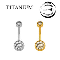 Implant Grade ASTM F136 Titanium Simple Stone Internaly Threaded Belly Ring
