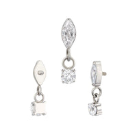 Implant Grade ASTM F136 Titanium Bezet CZ Marquise Dangle Chain CZ Internaly Threaded Labret