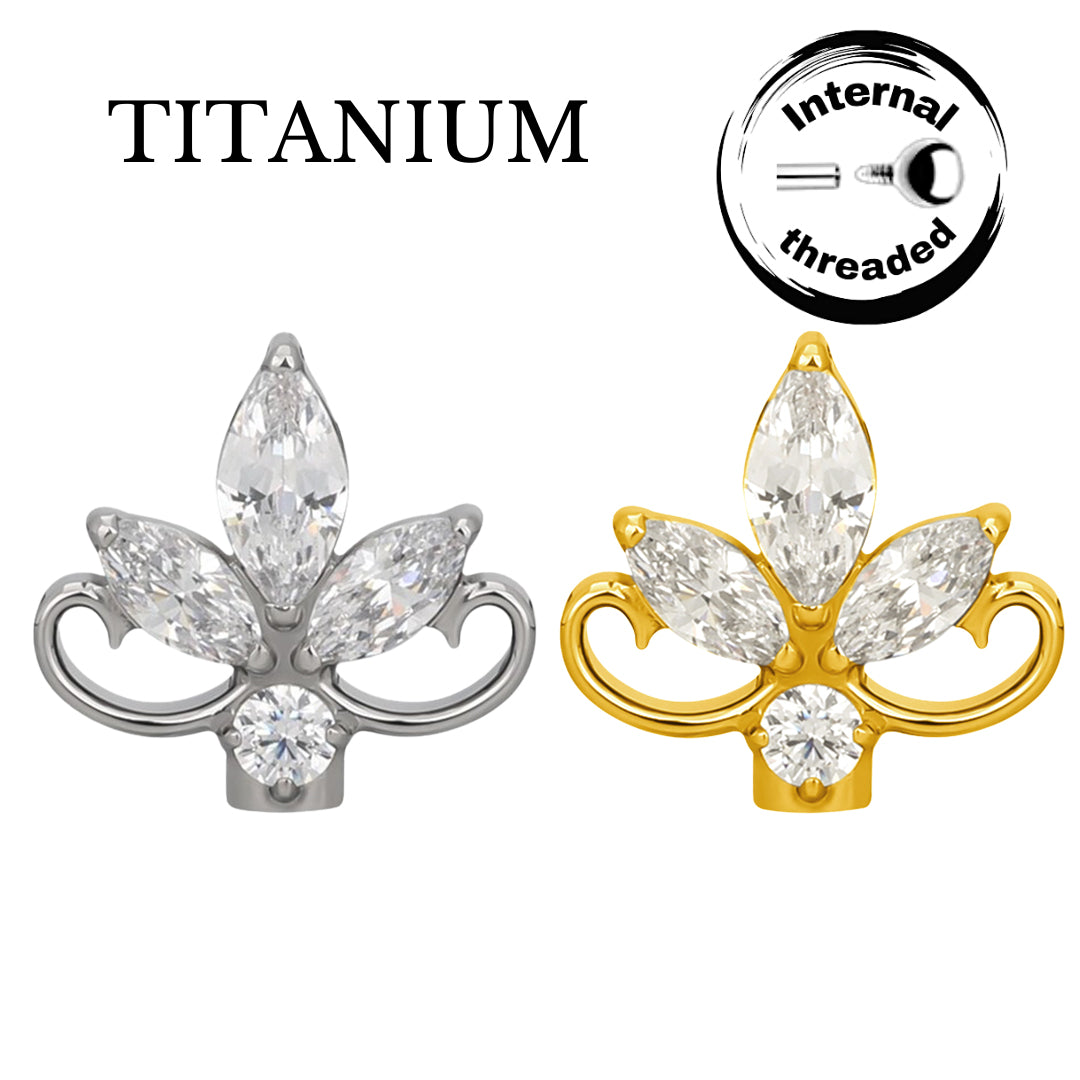 Implant Grade ASTM F136 Titanium Lotus Flower With Marquise CZ Internaly Threaded Labret
