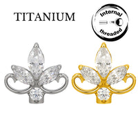 Implant Grade ASTM F136 Titanium Lotus Flower With Marquise CZ Internaly Threaded Labret