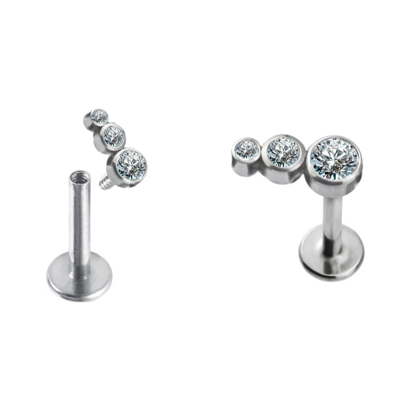 Implant Grade ASTM F136 Titanium 3 CZ Stone Clearuster Internaly Threaded Labret