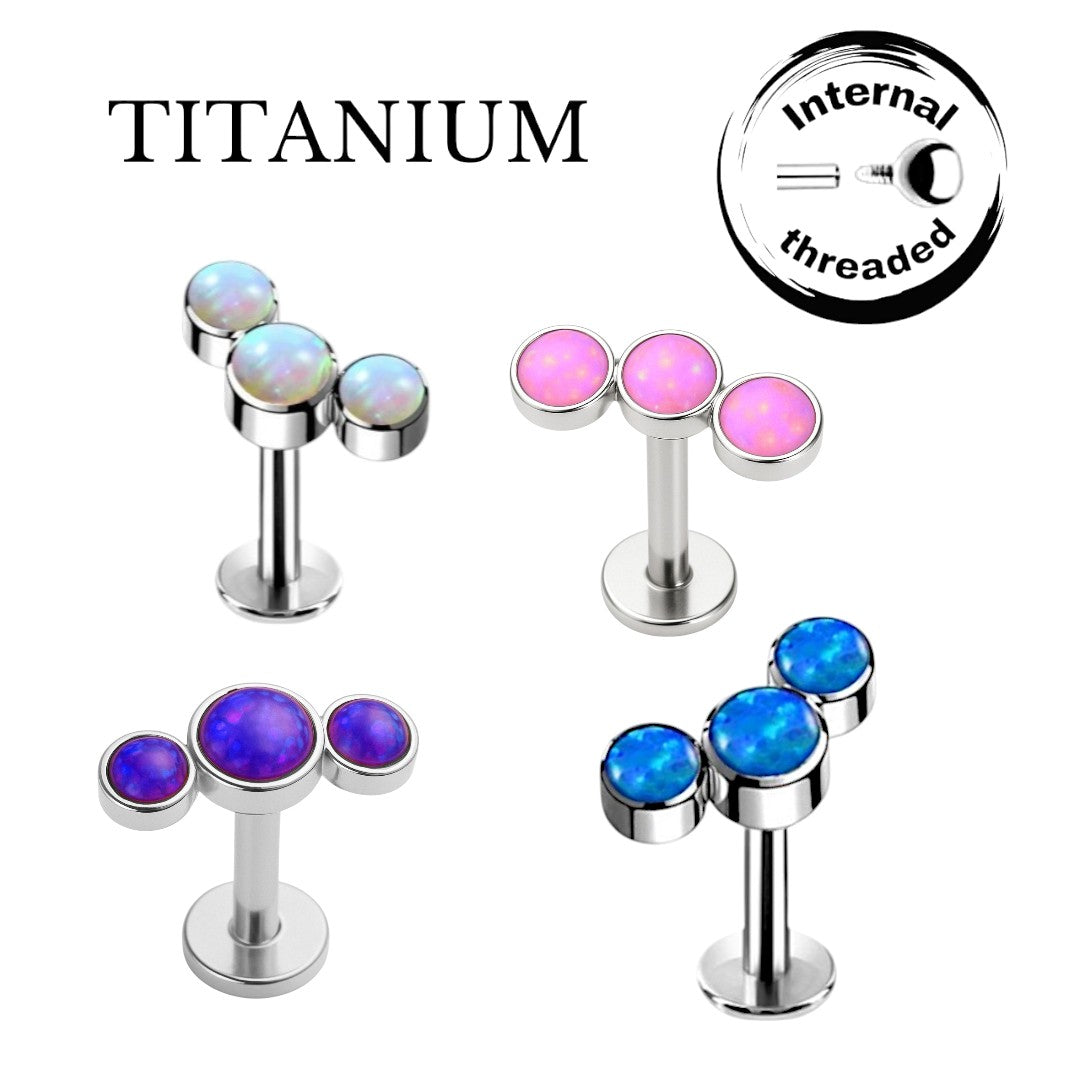 Implant Grade ASTM F136 Titanium Bezet Set 3 Opal Stone Cluster Internaly Threaded Labret