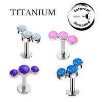 Implant Grade ASTM F136 Titanium Bezet Set 3 Opal Stone Cluster Internaly Threaded Labret