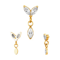 Implant Grade ASTM F136 Titanium 2 Marquise CZ Pear Dangle CZ Internaly Threaded Labret