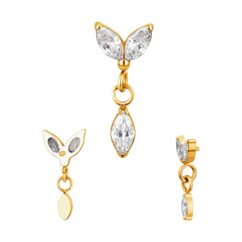Implant Grade ASTM F136 Titanium 2 Marquise CZ Pear Dangle CZ Internaly Threaded Labret
