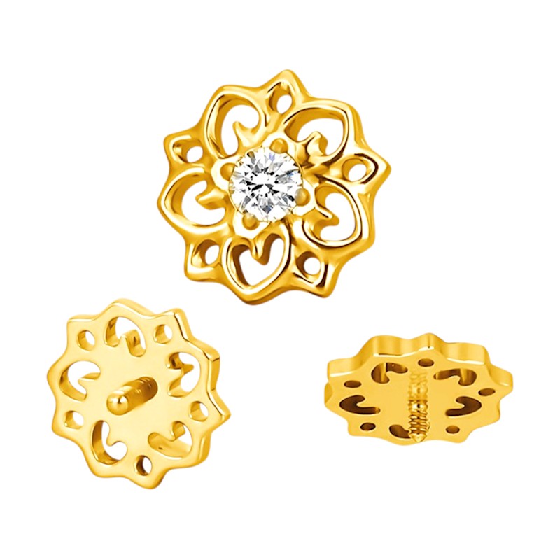 Implant Grade ASTM F136 Titanium Small Hollow Swirl Flower CZ Center Internaly Threaded Labret