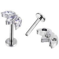 Implant Grade ASTM F136 Titanium 3 Marquise CZ Curve Internaly Threaded Labret