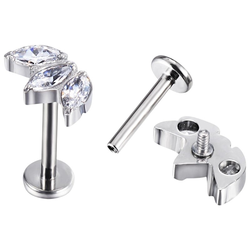 Implant Grade ASTM F136 Titanium 3 Marquise CZ Curve Internaly Threaded Labret
