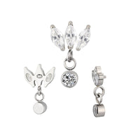 Implant Grade ASTM F136 Titanium 3 Marquise CZ With Bezel Set CZ Dangle Internaly Threaded Labret
