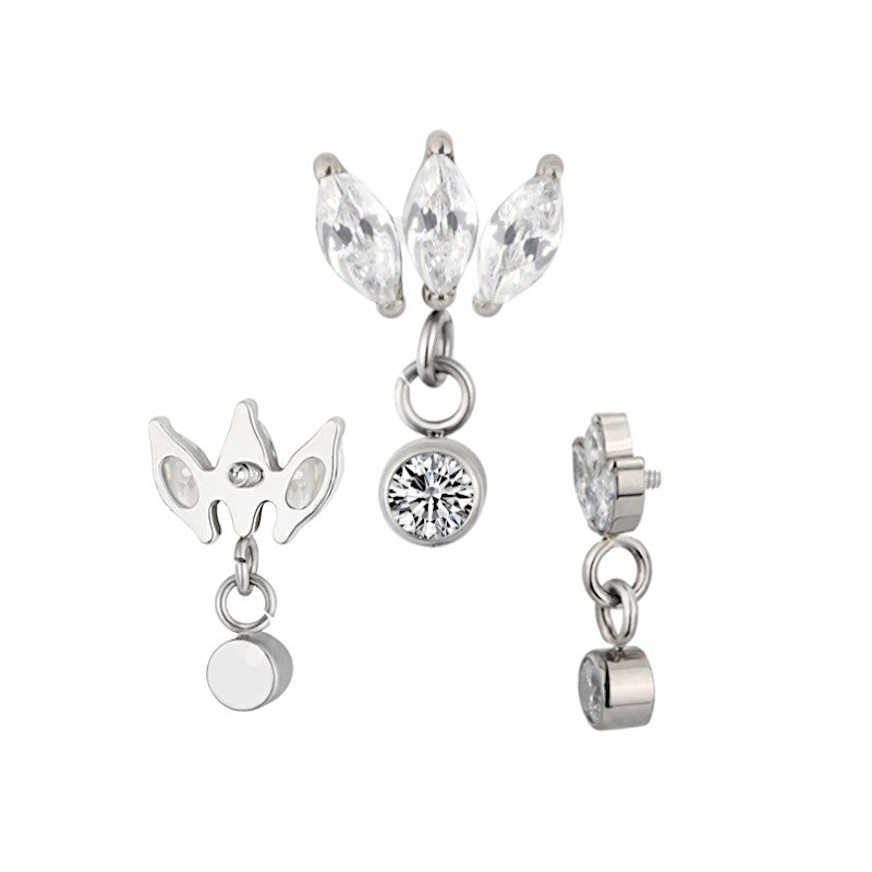 Implant Grade ASTM F136 Titanium 3 Marquise CZ With Bezel Set CZ Dangle Internaly Threaded Labret