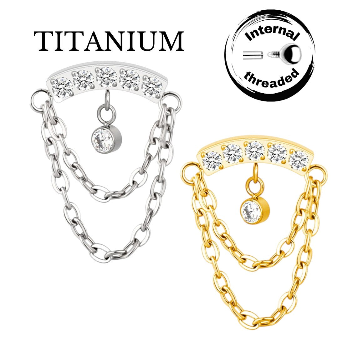 Implant Grade ASTM F136 Titanium Double Chain curved paved bar Internaly Threaded Labret