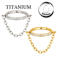 Implant Grade ASTM F136 Titanium CZ Paved Side With Chain Dangle Segment Clicker
