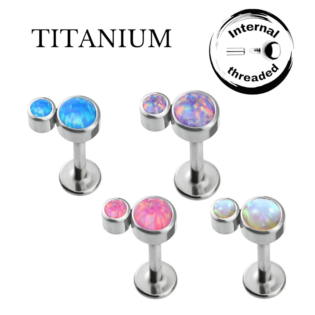 Implant Grade ASTM F136 Titanium Bezet Set 2 Opal Stone Cluster Internaly Threaded Labret