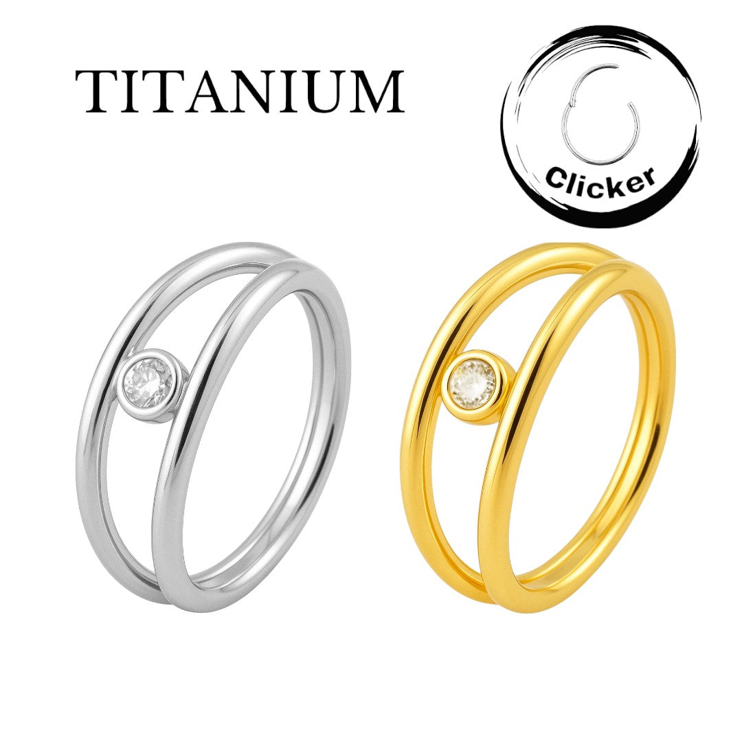 Implant Grade ASTM F136 Titanium Double Ring With CZ Middle Segment Clicker