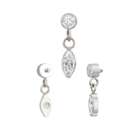 Implant Grade ASTM F136 Titanium Bezet CZ Dangle Chain Marquise CZ Internaly Threaded Labret