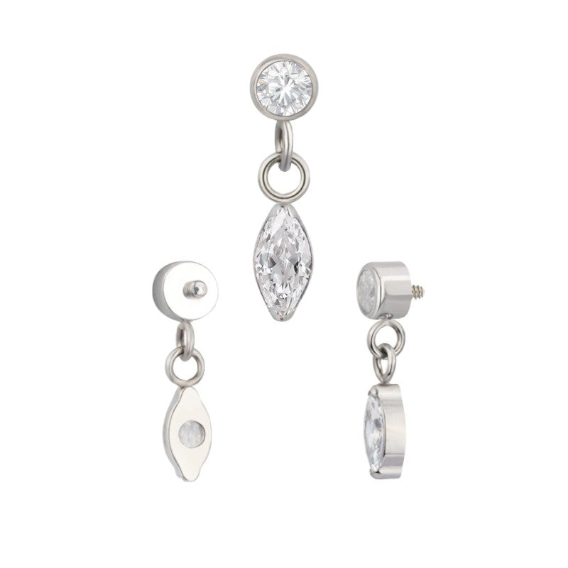 Implant Grade ASTM F136 Titanium Bezet CZ Dangle Chain Marquise CZ Internaly Threaded Labret