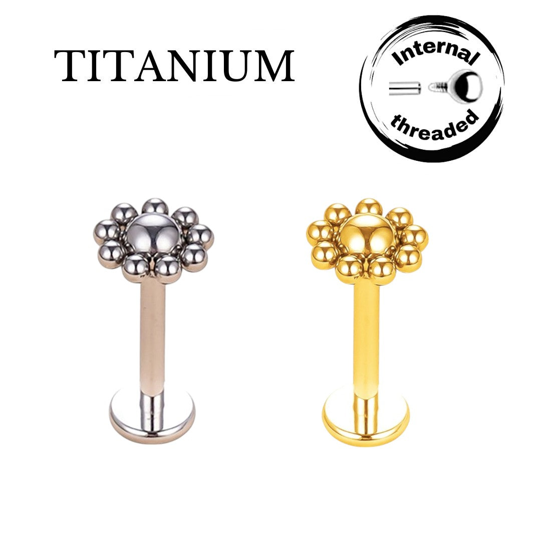 Implant Grade ASTM F136 Titanium Bead Flower Internaly Threaded Labret